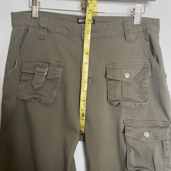 Hot Topic Olive Green Multi-Pocket Girls Cargo Wide Leg Trousers Y2K Size 9 - Picture 8 of 11